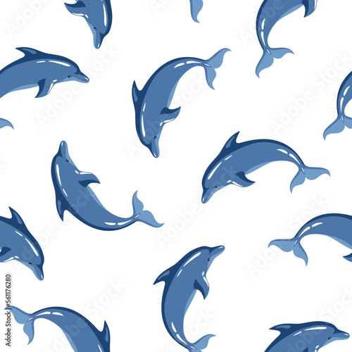 Seamless vector pattern of dolphin on a white background