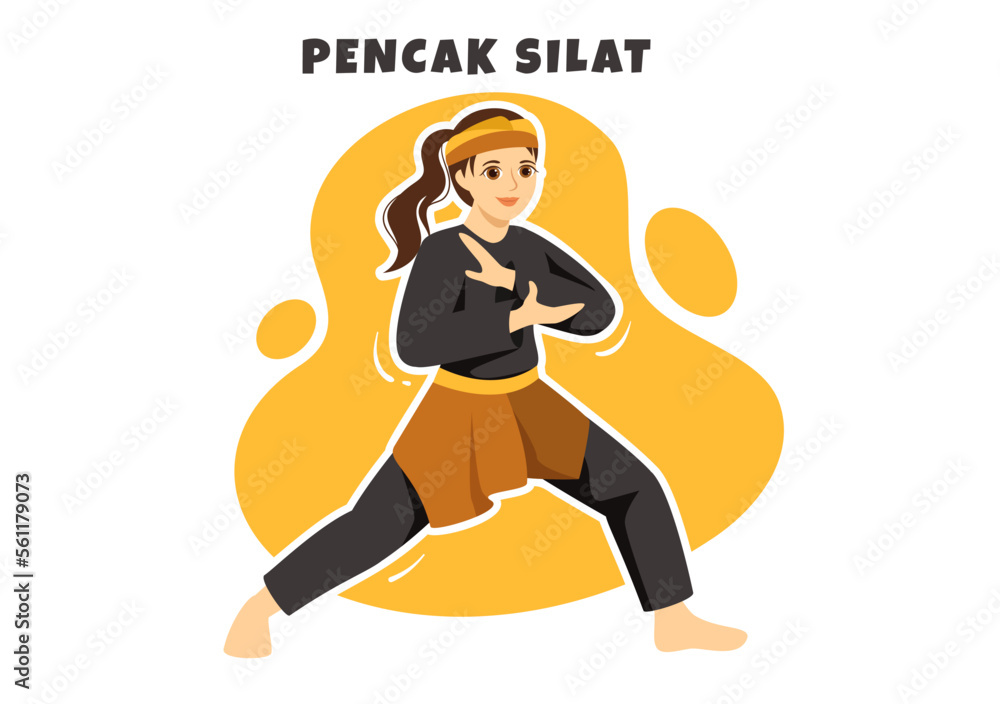 Fototapeta premium Pencak Silat Sport Illustration with People Pose Martial Artist from Indonesia for Web Banner or Landing Page in Flat Cartoon Hand Drawn Templates