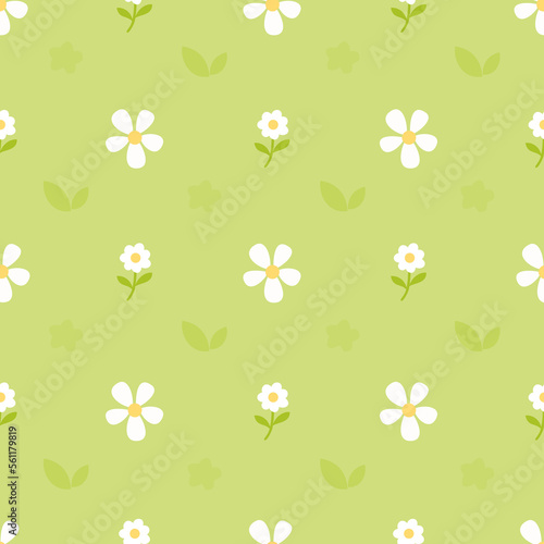 seamless pattern with daisies and leaves