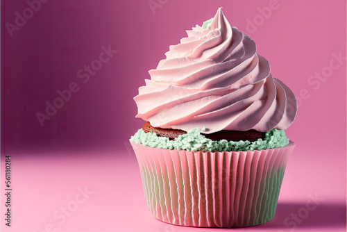 Cupcake With Pink Icing On Pink Background Digital Art