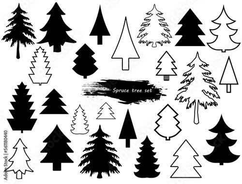 Vector set of different coniferous trees. Christmas elements