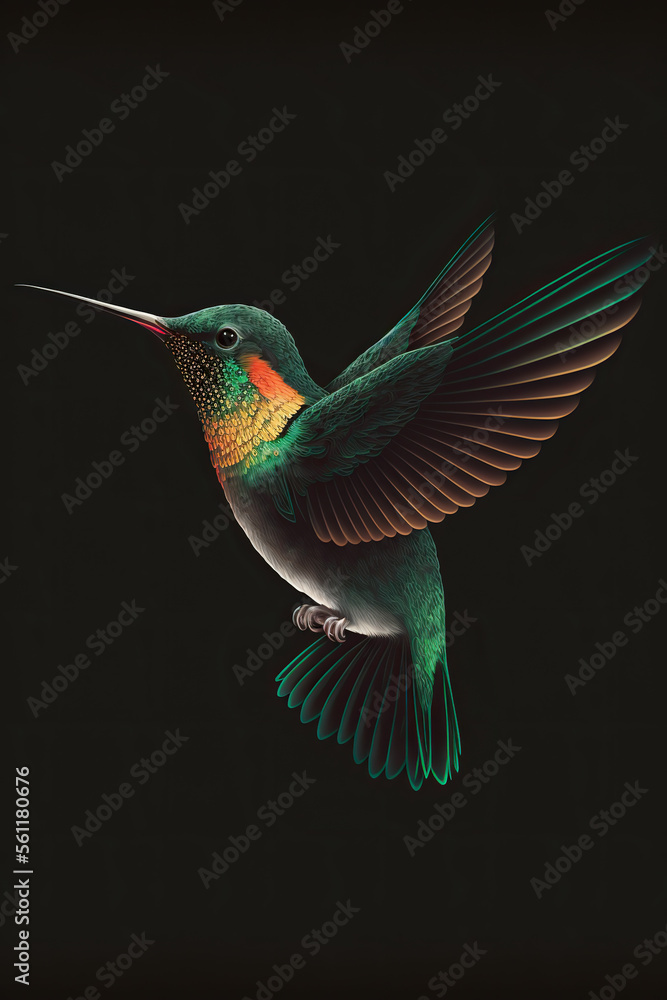Fototapeta premium hummingbird, dark, colourful, AI