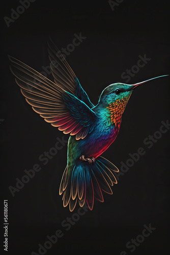 hummingbird, dark, colourful, AI © Rachel Yee Laam Lai