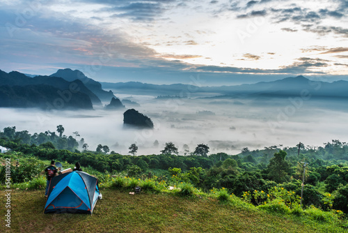 landscape of mountains fog and tent Phu Lanka National Park Phayao province north of Thailand © meen_na