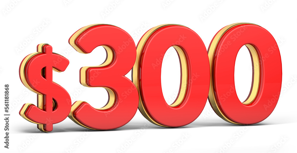 3d golden $300 isolated on background. 3d illustration. 3d golden $300 isolated on background. 3d illustration.