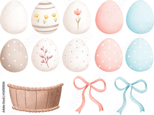 Watercolor Illustration set of Easter eggs