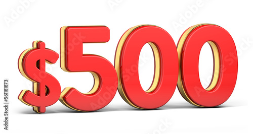 Fotografija 3d golden $500 isolated on background. 3d illustration.
