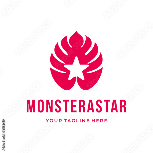 monstera deliciosa leaf star competition beautiful flower garden custom logo design vector illustration