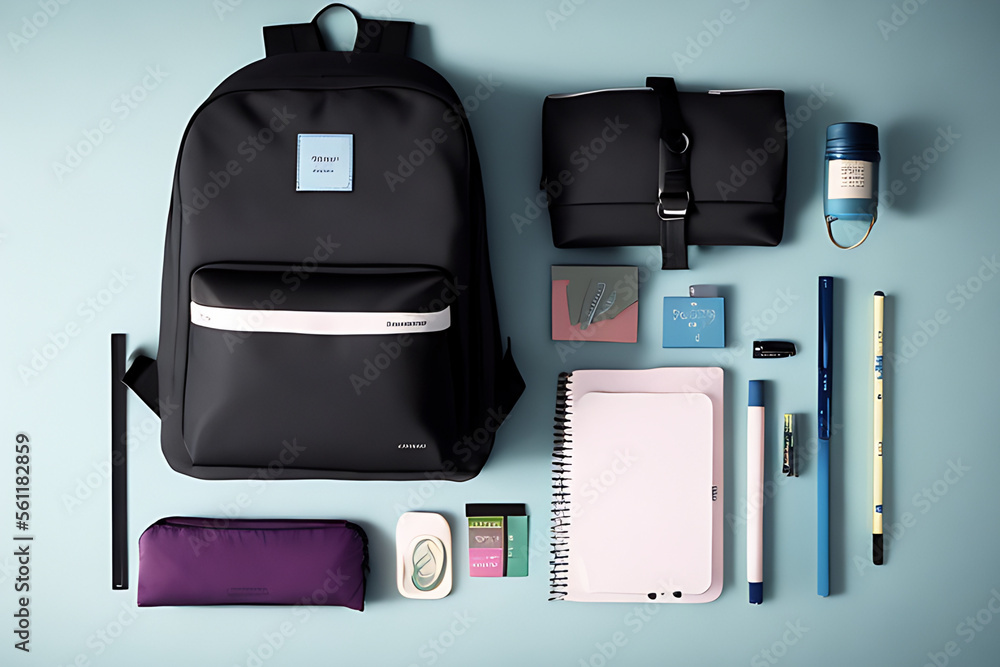 Backpack with supplies for school, back to school Generative AI