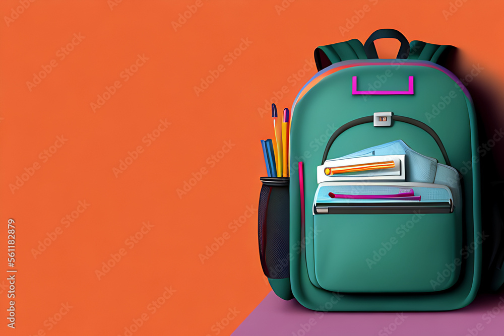 back-to-school bag with supplies concept art Generative AI