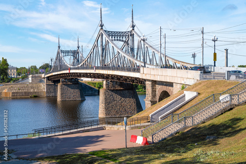 View of the Starovolzhsky bridge on a July afternoon. Tver, Russia