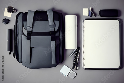 Backpack with supplies for school, back to school Generative AI
