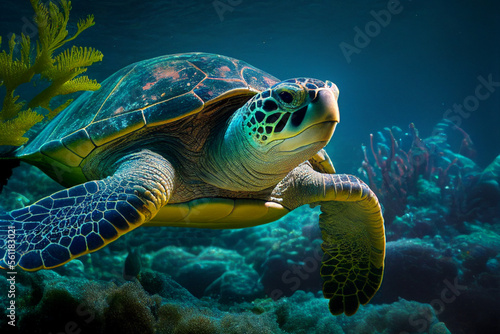 a turtle swimming under the sea With Generative AI