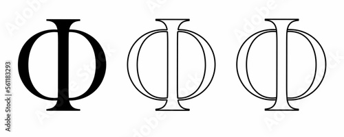 Phi greek letter vector icon set isolated on white background.phi Symbol
