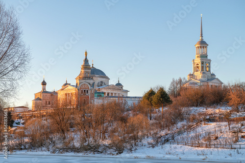 View of the old St. Boris and Gleb monastery on a sunny January morning. Torzhok, Tver region. Russia