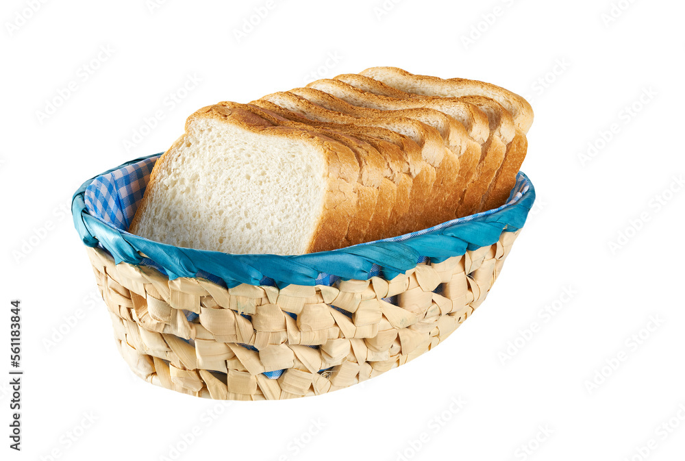 Toast bread in a basket isolated on white background with clipping path. Toast bread in a basket isolated on white background with clipping path.