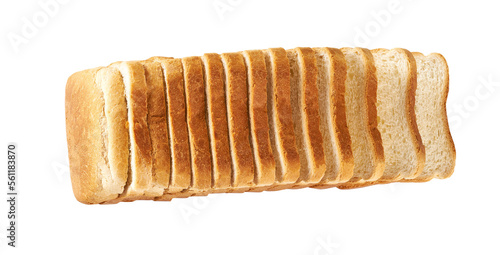 Toast bread sliced loaf isolated on white background, top view.
