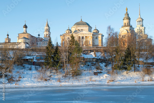 Ancient Borisoglebsky monastery on a sunny January morning. Torzhok. Tver region, Russia