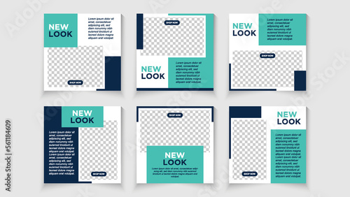 Set of Social Media Post, Blue background color with stripe line shape. Modern elegant sales and discount promotions