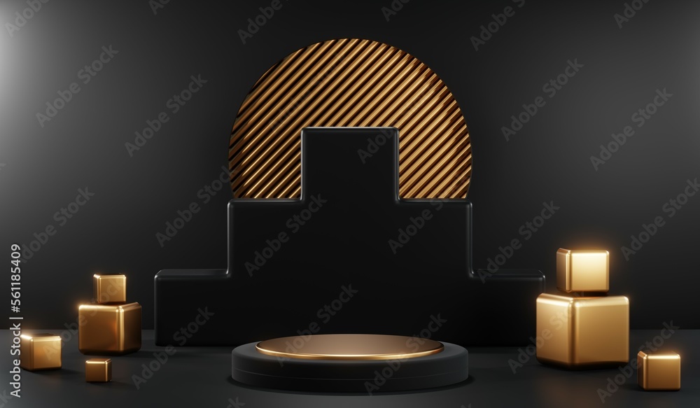 custom made wallpaper toronto digital3D rendering of black podium background for black friday product on podium