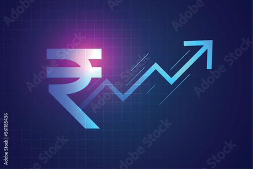 digital indian rupee rise up arrow background in trading concept