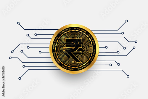 digital indian rupee INR currency symbol in golden coin