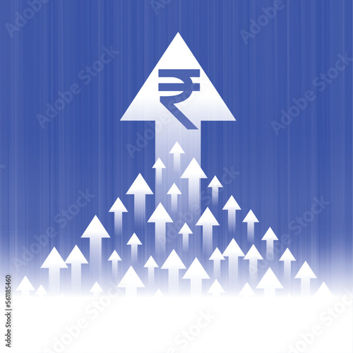 digital indian rupee rising value with grow up arrow background
