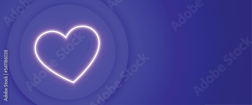 glowing neon heart on purple banner with text space