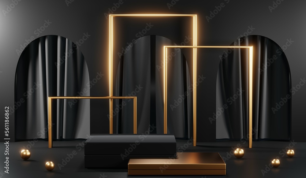 Obraz premium 3D rendering of black podium background for black friday product on podium