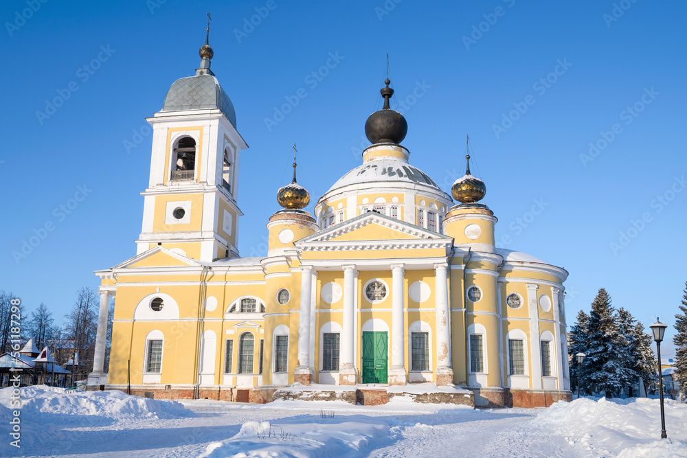 Cathedral of the Assumption of the Blessed Virgin Mary (1805-1820) on a sunny January day Myshkin. Yaroslavl region, Russia