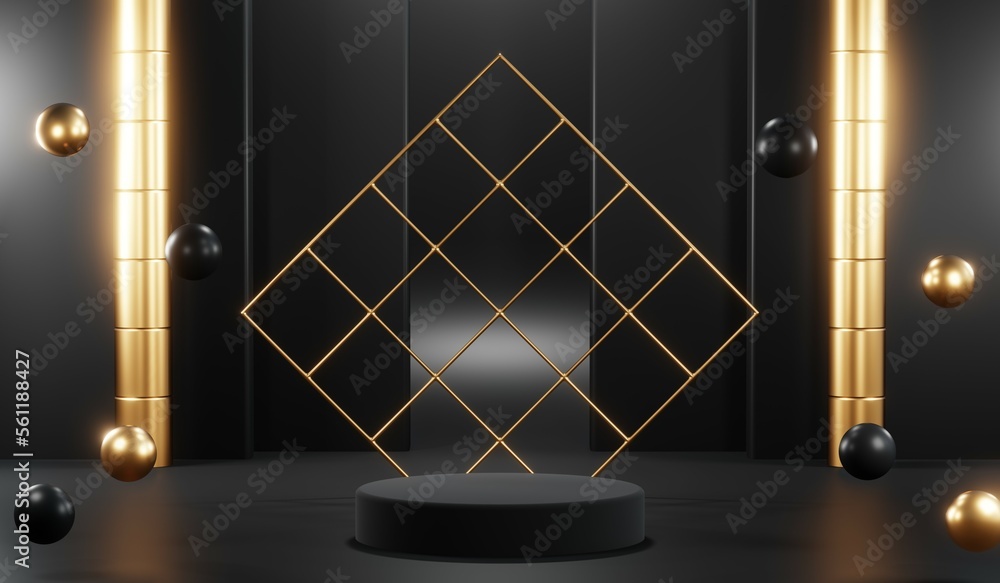 3D rendering of black podium background for black friday product on podium