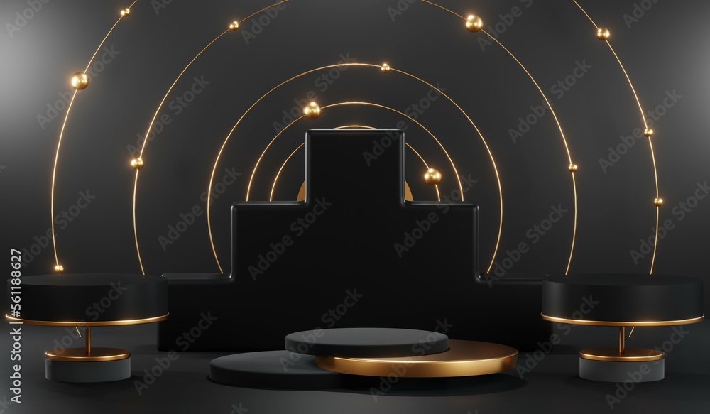 3D rendering of black podium background for black friday product on podium