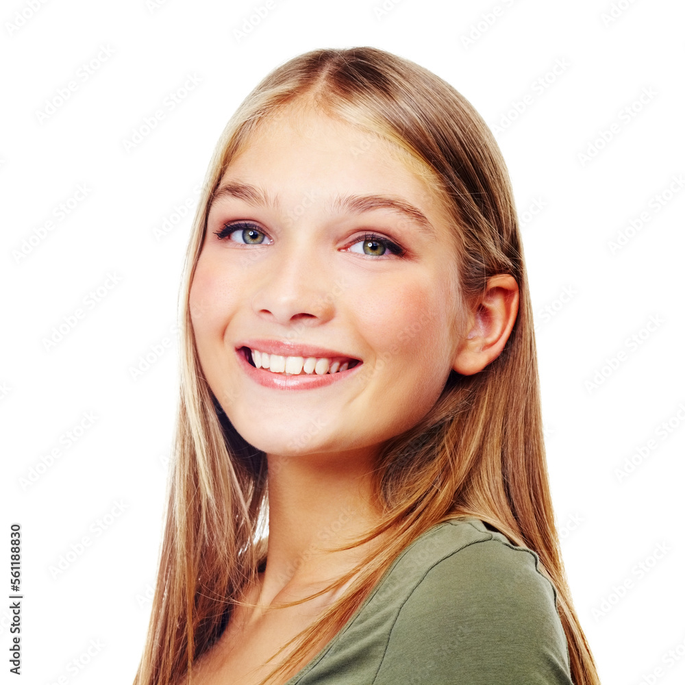Portrait, face and beauty with a female teen in studio on a white background to promote cosmetics. Makeup, model and smile with a happy young teenager inside for cosmetic product advertising Portrait, face and beauty with a female teen in studio on a white background to promote cosmetics. Makeup, model and smile with a happy young teenager inside for cosmetic product advertising