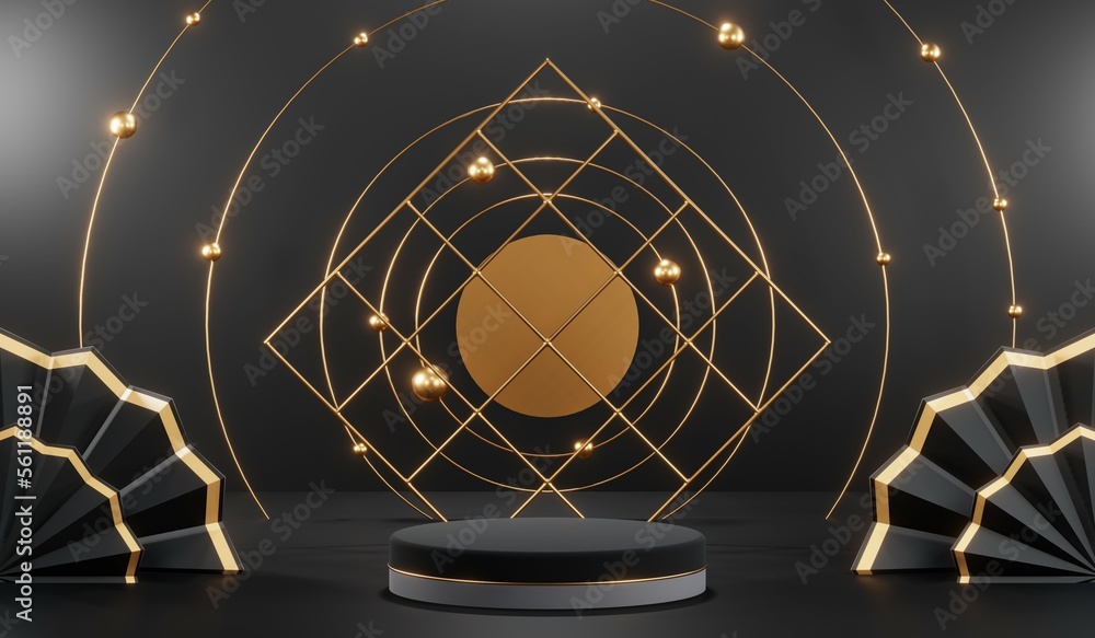 Naklejka premium 3D rendering of black podium background for black friday product on podium