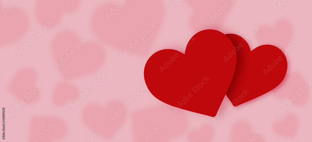 Red paper, cut in the shape of a heart. Valentine's Day Festive Blurred Heart Shaped Background