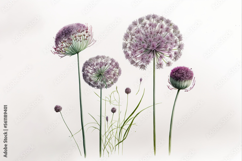 Alliums, Allium spp. - Watercolour (Generative Art) - obrazy, fototapety, plakaty 