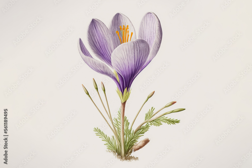 Crocus, Crocus tommasinianus - Watercolour (Generative Art) Crocus, Crocus tommasinianus - Watercolour (Generative Art)
