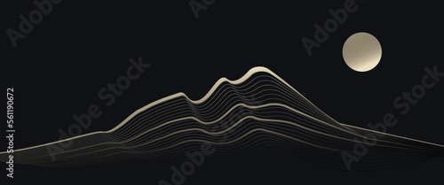 Mountain line art background, luxury gold wallpaper. Vector illustration.