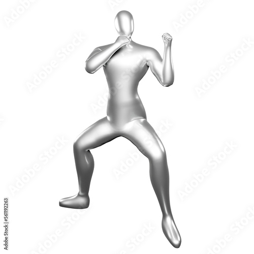 3d silver stickman doing karate stance moves