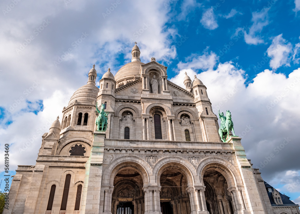 Facade Sacred Heart of Jesus basilica in Paris, France.