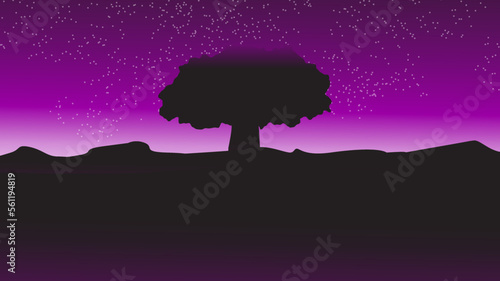 silhouette of a big tree in the midnight