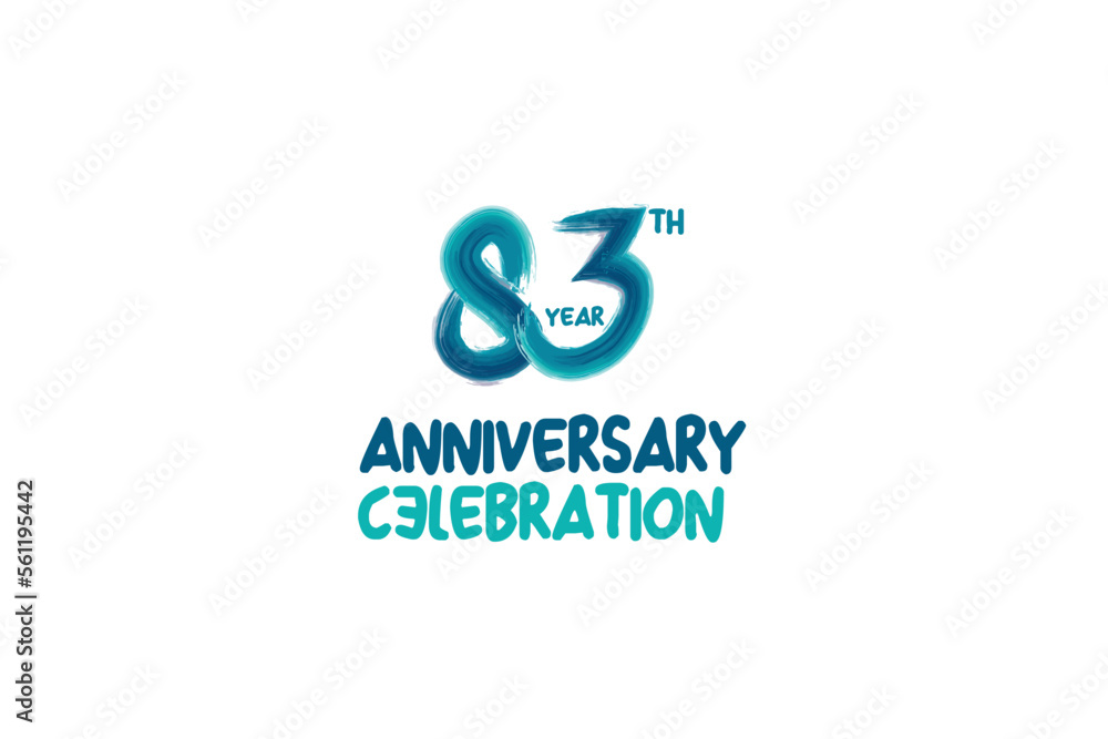 83th, 83 years, 83 year anniversary celebration fun style logotype. anniversary white logo with green blue color isolated on white background, vector design for celebrating event 83th, 83 years, 83 year anniversary celebration fun style logotype. anniversary white logo with green blue color isolated on white background, vector design for celebrating event
