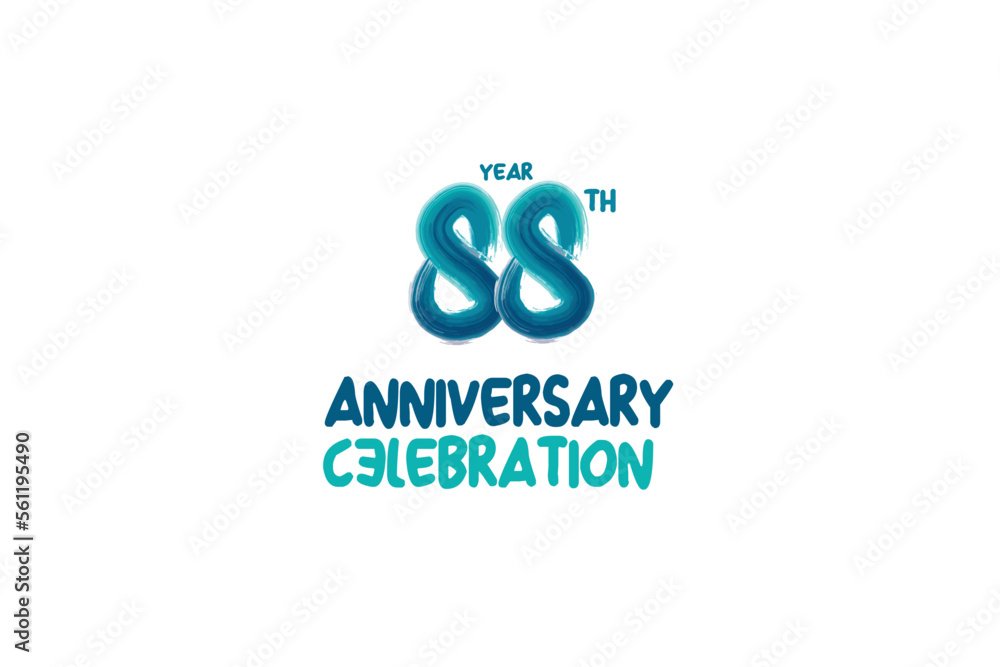 88th, 88 years, 88 year anniversary celebration fun style logotype. anniversary white logo with green blue color isolated on white background, vector design for celebrating event