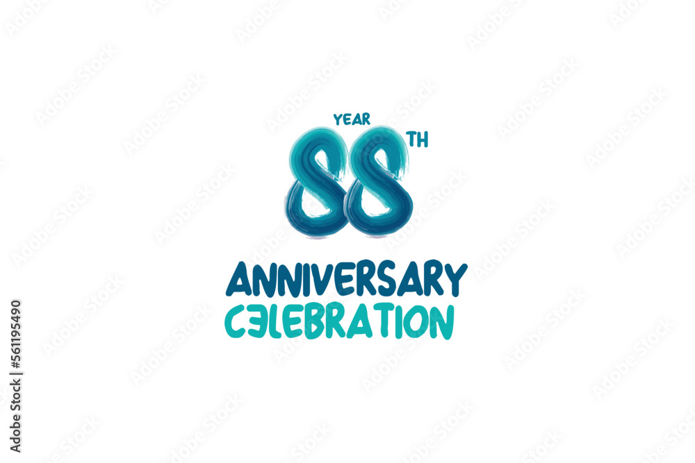 88th, 88 years, 88 year anniversary celebration fun style logotype. anniversary white logo with green blue color isolated on white background, vector design for celebrating event 88th, 88 years, 88 year anniversary celebration fun style logotype. anniversary white logo with green blue color isolated on white background, vector design for celebrating event