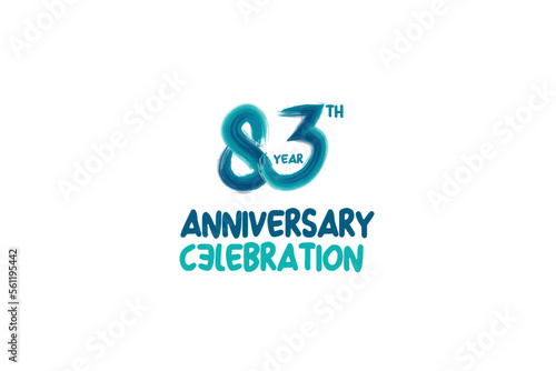 83th, 83 years, 83 year anniversary celebration fun style logotype. anniversary white logo with green blue color isolated on white background, vector design for celebrating event