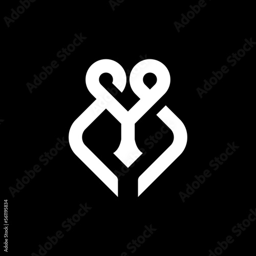 Monogram letter YM or MY flat design logo template, vector illustration