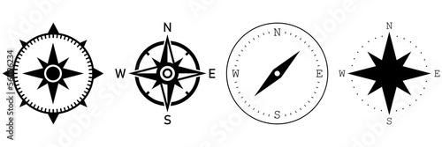 Compass icon set. Navigational compass with cardinal directions. Vector illustration