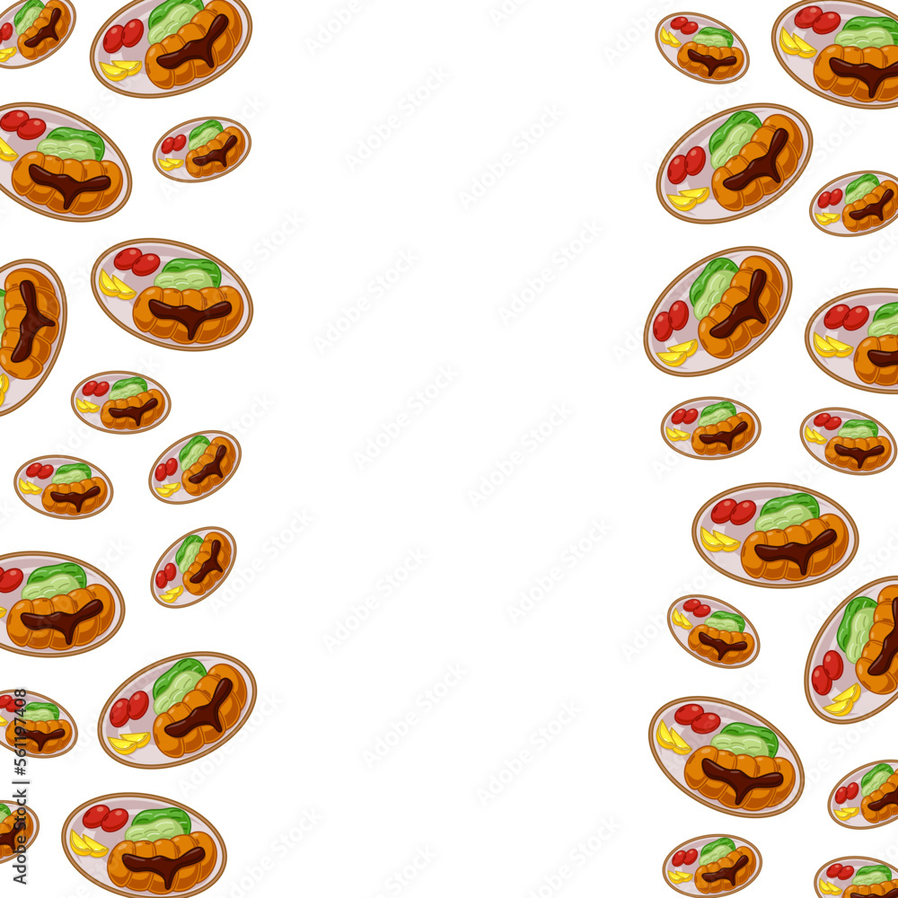 cartoon tonkatsu, japanese food frame border background
