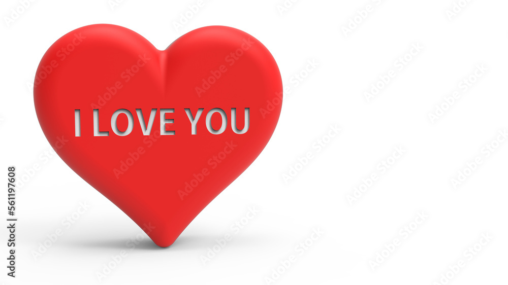 3d Illustration heart shape and lettering I love you on white isolated background. 3d Illustration heart shape and lettering I love you on white isolated background.