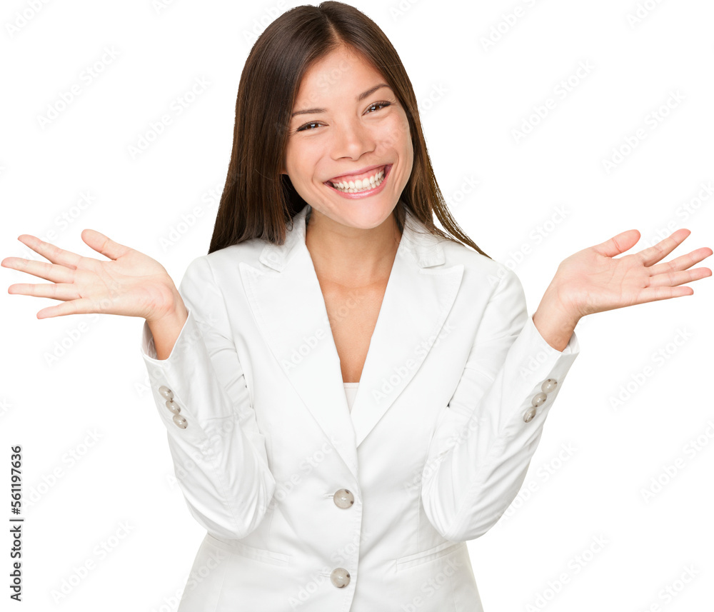 Portrait of cheerful young businesswoman shrugging over white background. business woman in suit isolated in transparent PNG. Portrait of cheerful young businesswoman shrugging over white background. business woman in suit isolated in transparent PNG.